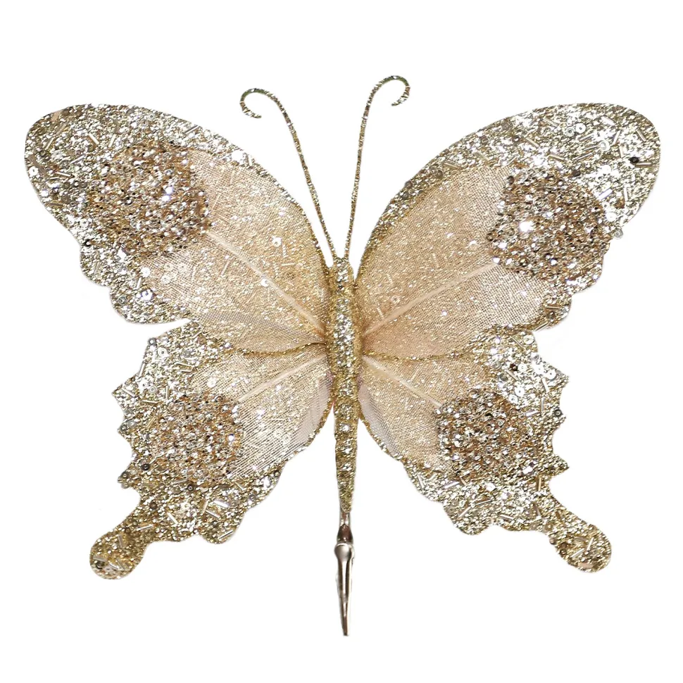 BUTTERFLY CHAMPAGNE 9.5″x6.5″ VELVET/SHEER W/ GLITTER & CLIP