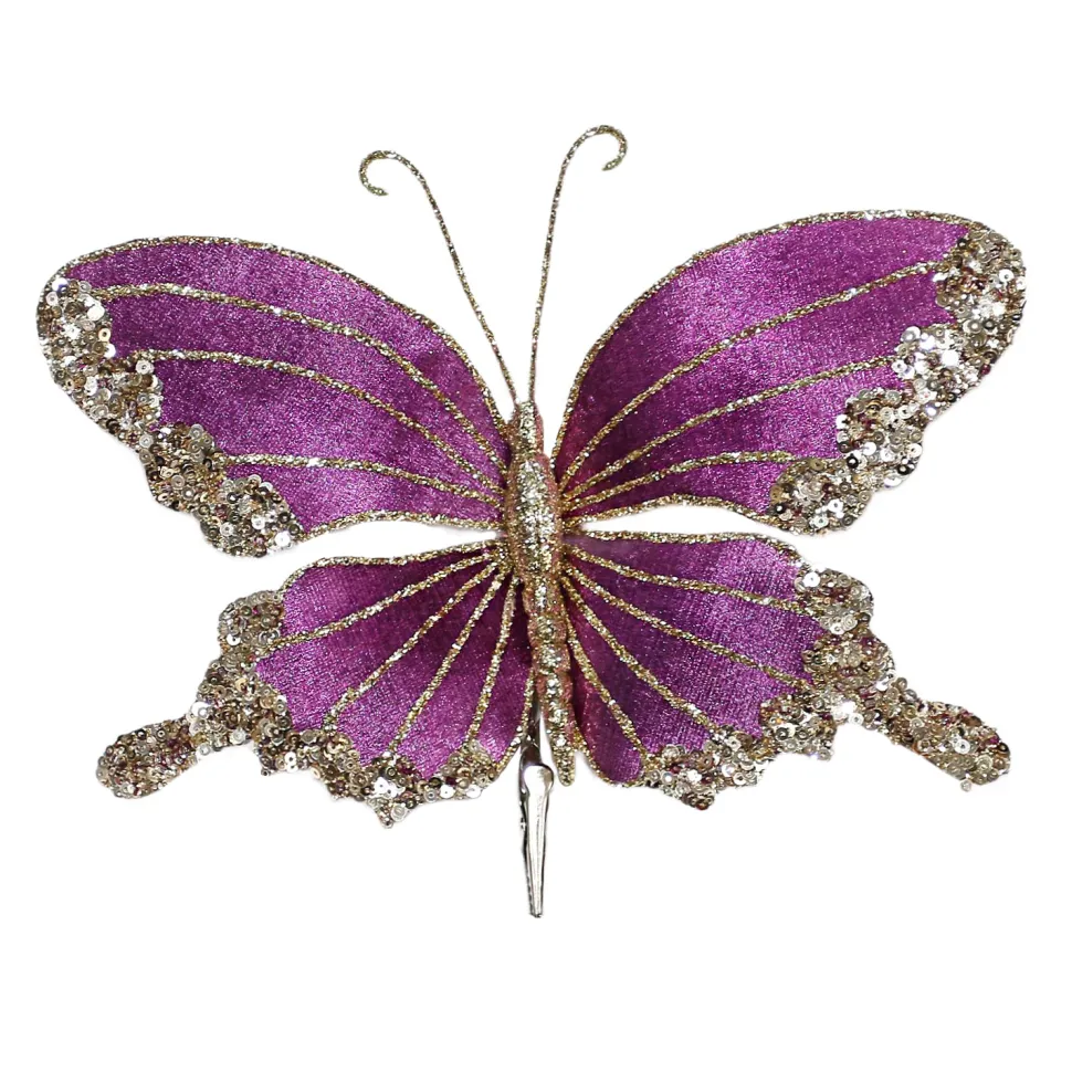 BUTTERFLY PURPLE 9″x5.5″ VELVET W/ CHAMPAGNE GLITTER & SEQUIN W/ CLIP