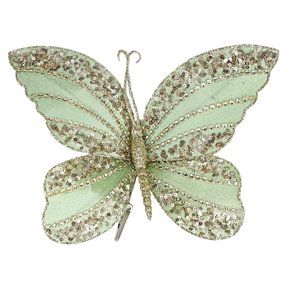 BUTTERFLY SAGE GREEN/CHAMPAGNE 7.8X7.5″ GLITTER VELVET
