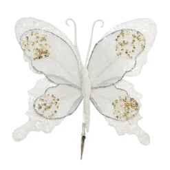 BUTTERFLY WHITE 9.5″x6.5″ VELVET/SHEER W/ GLITTER & CLIP