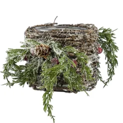 CANDLE HOLDER GLASS 5″ FROSTED TWIG & PINE