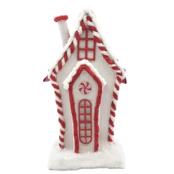 CANDY HOUSE TABLE DECOR SNOWED 13″ RED/WHITE GLITTER