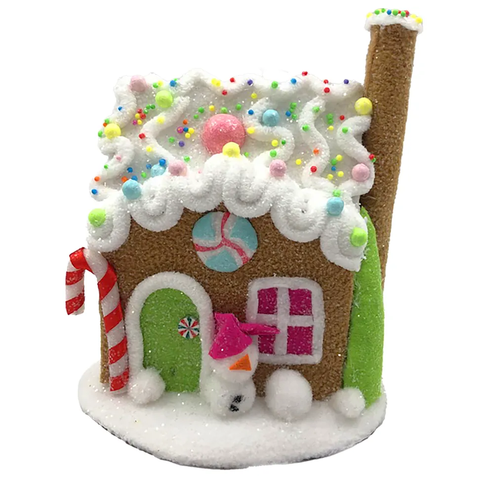 CANDY HOUSE TABLE DECOR 6″x7″ BROWN/WHITE W/ COLORFUL BEADED SPRINKLES & GLITTER