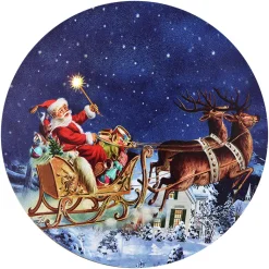 CANVAS ROUND 16″ DIA 1 LED 30 FIBERS SANTA ON SLEIGH (TMR)