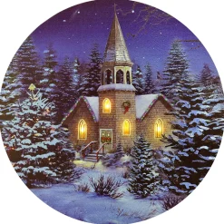 CANVAS ROUND 16″ DIA 4 LED CHURCH W/ SNOW (TMR)
