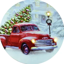 CANVAS ROUND 16″ DIA 6 LED RED CAR W/ XMAS TREE (TMR)