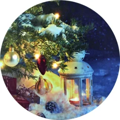 CANVAS ROUND 16″ DIA 5 LED XMAS TREE & LANTERN (TMR)