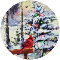 CANVAS ROUND 16″ DIA 6 LED XMAS TREE & CARDINAL (TMR)