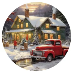 CANVAS ROUND 12″x12″ LIGHT UP RED TRUCK 3PCS LED+6/18TIMER