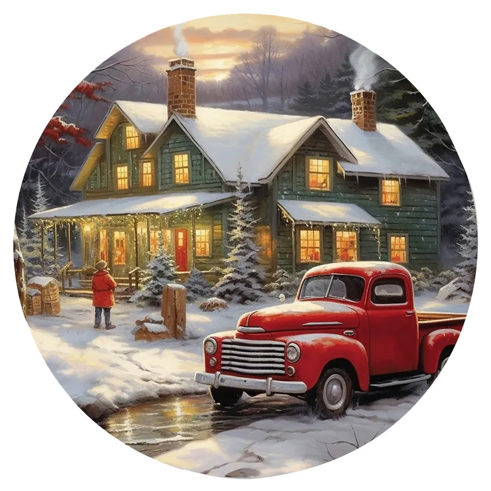 CANVAS ROUND 12″x12″ LIGHT UP RED TRUCK 3PCS LED+6/18TIMER