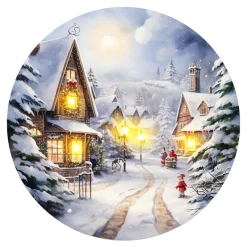 CANVAS ROUND 12″x12″ LIGHT UP VILLAGE 5PCS LED+6/18TIMER