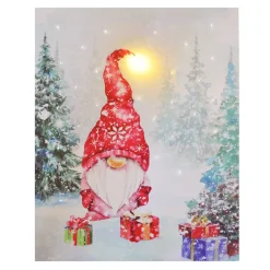 CANVAS 12″X16″ 1 LED+30 FBR GNOME SNOWY SCENE W/TIMER