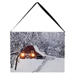 CANVAS 8″X6″ 2LED SNOW COVERED RED HOUSE