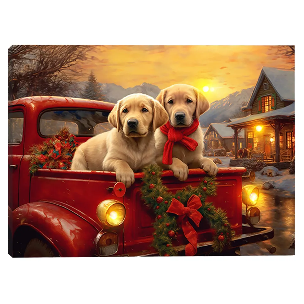 CANVAS 16″x12″ LIGHT UP DOGS 3PCS LED+6/18TIMER