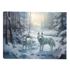 CANVAS 16″x12″ LIGHT UP WOLVES 30PCS LED FIBERS+6/18TIMER