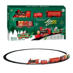 CHRISTMAS TRAIN SET W/MOVEMENT, MUSIC, LIGHTS & SOUND 21PCS – B/O 50.5″x50.5″