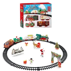 CHRISTMAS TRAIN SET W/MOVEMENT, MUSIC, SOUND, LIGHTS & SMOKE 21PCS – B/O 30.5″x30.5″