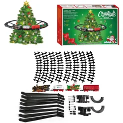 CHRISTMAS TRAIN SET W/MOVEMENT, MUSIC, LIGHTS & SOUND 38PCS – B/O 35″x35″