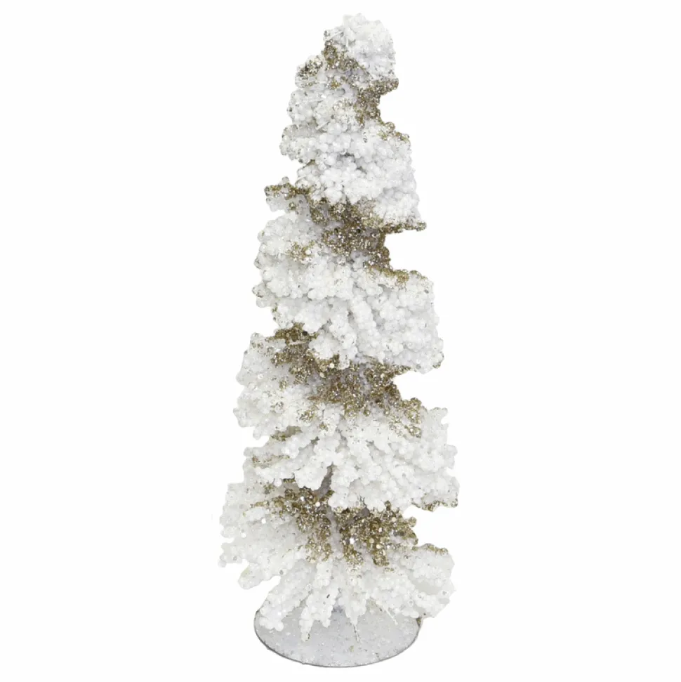 CONE TREE 12″ WHITE BERRIES SPIRAL W/ GOLD GLITTER