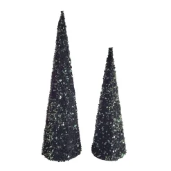 CONE TREE FABRIC 14″/18″ SEQUINS | GLITTER | SHINY SET OF 2 – DARK GREEN
