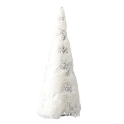 CONE TREE FUR FABRIC 16″ WITH SILVER SNOWFLAKE