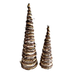 CONE TREE NATURAL/WHITE ROPE 15.5″/23.5″ WITH GLITTER SET OF 2