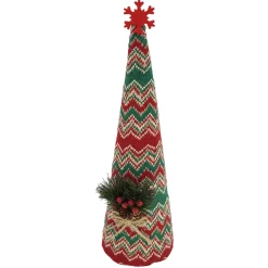 CONE TREE PLUSH 15″ W/ SNOWFLAKE, BERRIES & NEEDLE PINE RED/GREEN