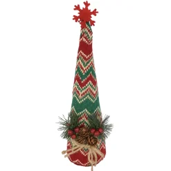 CONE TREE PLUSH 11″ W/ SNOWFLAKE, BERRIES & NEEDLE PINE RED/GREEN