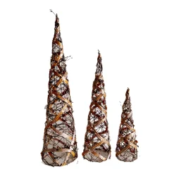 CONE TREE RATTAN 15.5″/23.5″/31.5″ WITH GLITTER SET OF 3