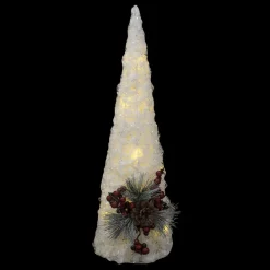 CONE TREE WHITE 16″ LED W/ PINE CONES & BERRY