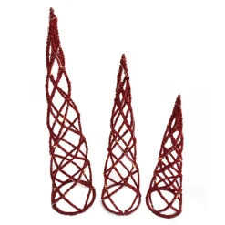 CONE TREE WIRE SET 16”/20”/24” W/ RED GLITTER LED LIGHTS 3AA BATTERY W/TIMER
