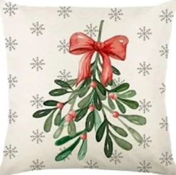CUSHION DECORATIVE 16″x16″ – MISTLETOE IVORY/GREEN