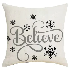CUSHION DECORATIVE 16″x16″ “BELIEVE” IVORY/GRAY