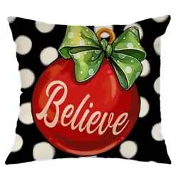 CUSHION DECORATIVE 16″x16″ “BELIEVE” BLACK/RED/GREEN
