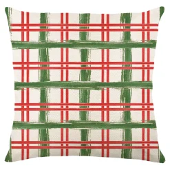 CUSHION DECORATIVE 16″x16″ CHECKERED PRINT IVORY/RED/GREEN