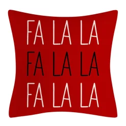 CUSHION DECORATIVE 16″x16″ “FA LA LA” RED/WHITE/BLACK