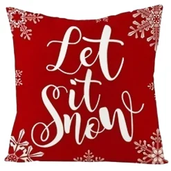 CUSHION DECORATIVE 16″x16″ “LET IT SNOW” RED/WHITE