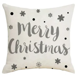 CUSHION DECORATIVE 16″x16″ “MERRY CHRISTMAS” IVORY/GRAY