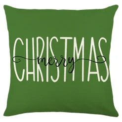 CUSHION DECORATIVE 16″x16″ “MERRY CHRISTMAS” GREEN/WHITE