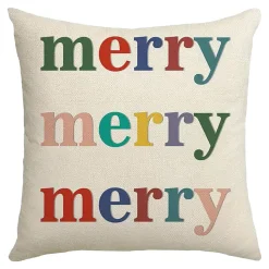 CUSHION DECORATIVE 16″x16″ “MERRY” IVORY/MULTI