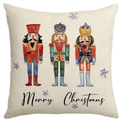 CUSHION DECORATIVE 16″x16″ “MERRY CHRISTMAS” IVORY/MULTI