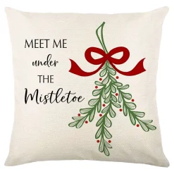 CUSHION DECORATIVE 16″x16″ MISTLETOE IVORY/RED/GREEN