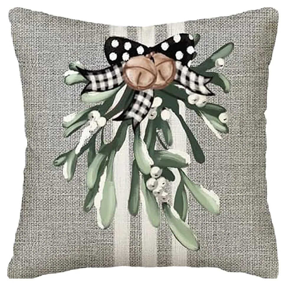 CUSHION DECORATIVE 16″x16″ MISTLETOE GRAY/IVORYBLACK