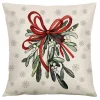 CUSHION DECORATIVE 16″x16″ MISTLETOE IVORY/GREEN/RED