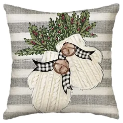 CUSHION DECORATIVE 16″x16″ MITTENS IVORY/GRAY/GREEN