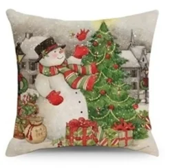 CUSHION DECORATIVE 16″x16″ SNOWMAN SCENE