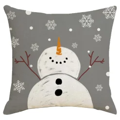 CUSHION DECORATIVE 16″x16″ SNOWMAN IVORY/GRAY