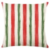 CUSHION DECORATIVE 16″x16″ STRIPES PRINT IVORY/RED/GREEN