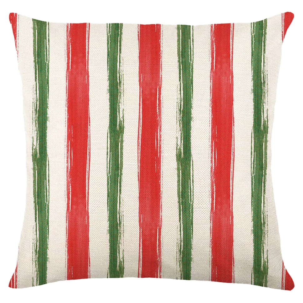 CUSHION DECORATIVE 16″x16″ STRIPES PRINT IVORY/RED/GREEN