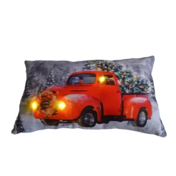 CUSHION LIGHTED 20″X12″ 3 LED+6/18 TIMER RED TRUCK W/ TREE